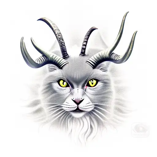 Nebelung Cat Face With Long Devil Horns Look Alike Goat Horn And Demonic Symbols Between The Horns