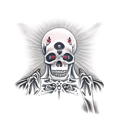 Guadalupe Praying With Skeleton Hands