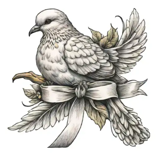 Dove Carrying Branch With A Ribbon Wrapped