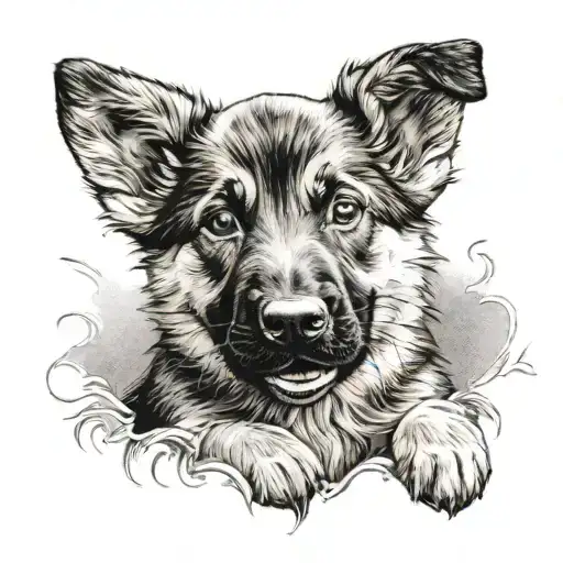German Sheppard Puppy Happy And Cute Looking Up