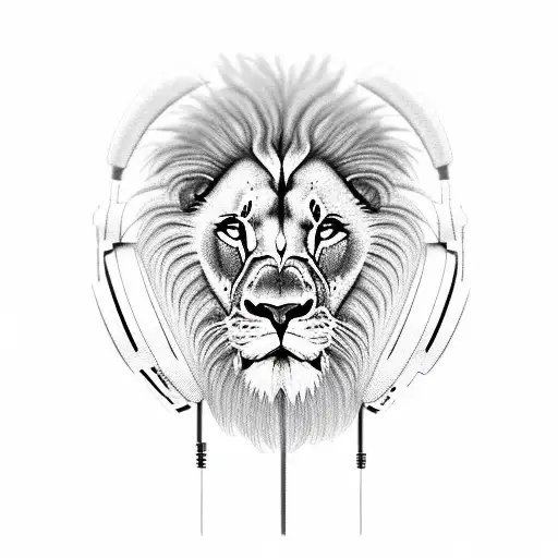 Realistic Portrait Of A Lion Wearing Dj Headphones With A Galaxy Background