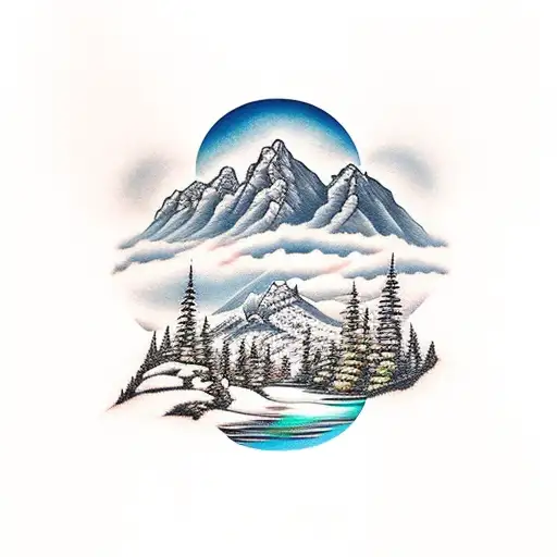 3 Kids At Lake With Mountains And Sunset