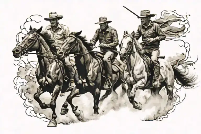 Father And Son Riding On Horses Running