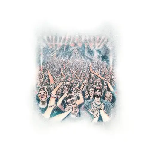 A Traditional Tattoo Of A Concert Crowd Made Up Of Intricate Crystal Formations