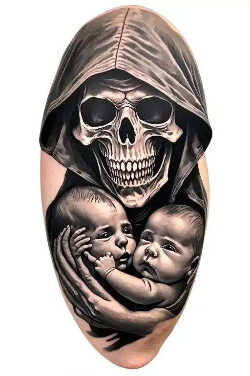 Hooded Reaper Holding Evil Baby