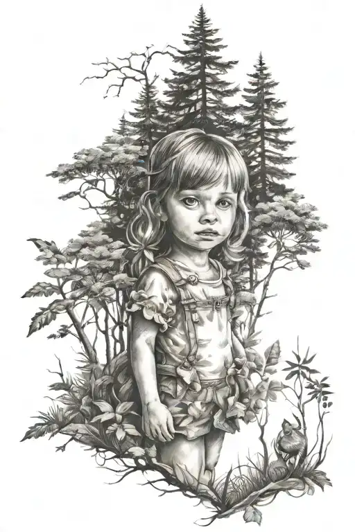Little Girl In Forest Scene