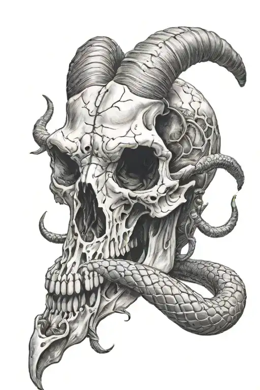 Goat Skull With Snake Wrapped