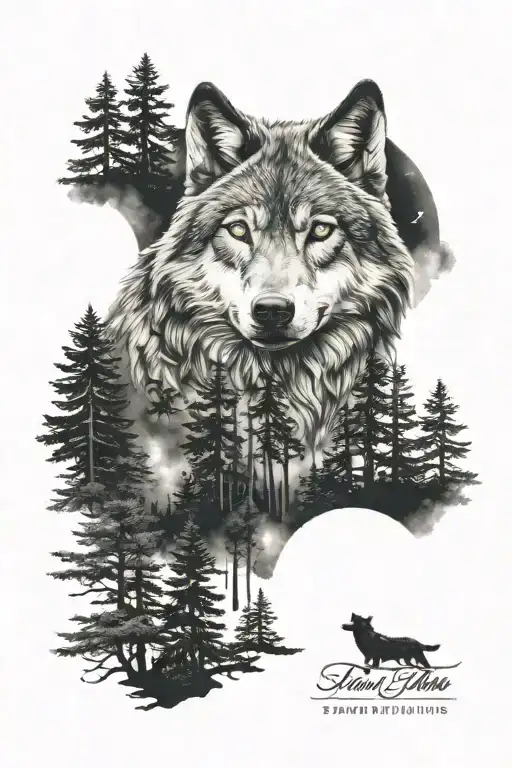 Night Forest Wolf Tattoo Moon Trees Arm Sleeve