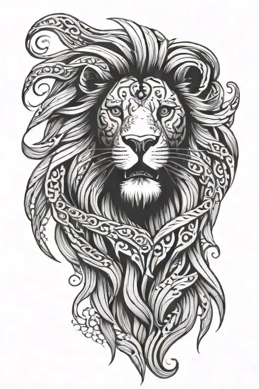 Polynesian Tribal Tattoo With A Lion Roaring