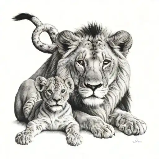 Lion And Lion Cubs