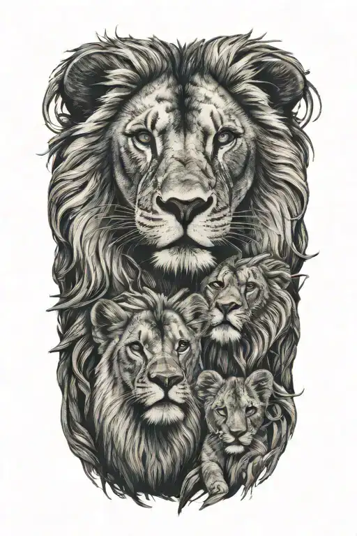 Lion And Lioness With Cub