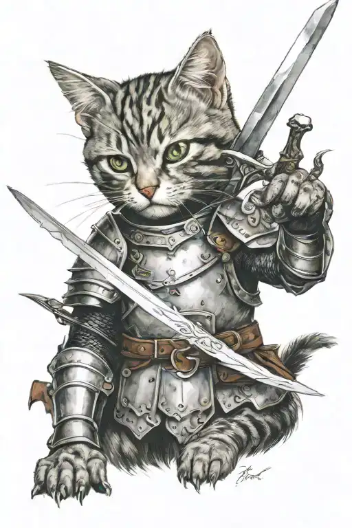 The Knight Cat With Sword Cuts Down