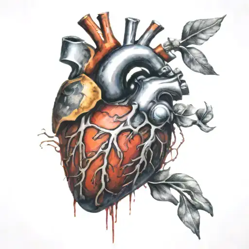 Anatomic Heart Half Covered In Steel Plate Full Color