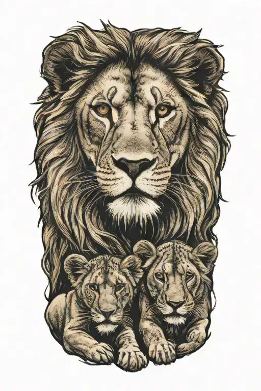 Lion And Lioness With Cub