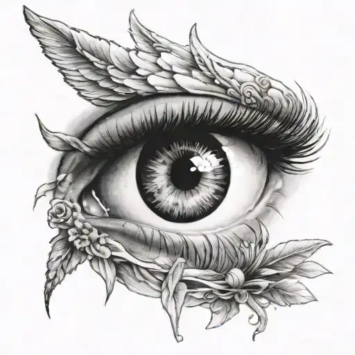 Eyeball Angel Black And White Drawing