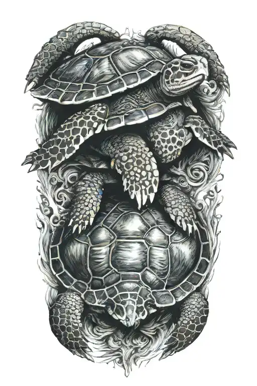 Turtle With Baby On Its Back