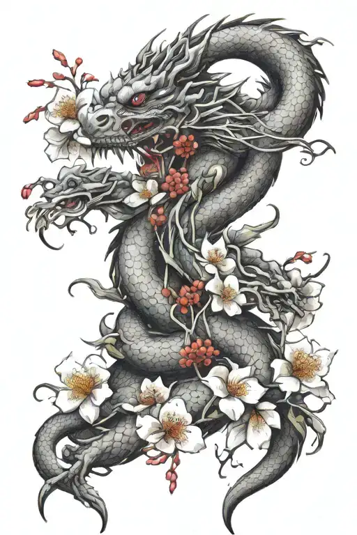 Dragon And Plum Blossom Flowers