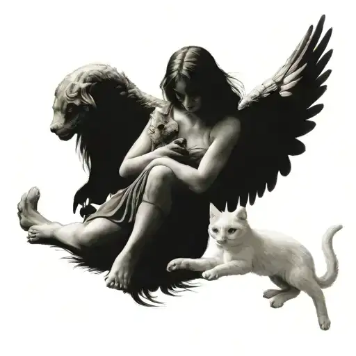 Angel Playing With Cat With Your Wings Made