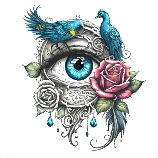 Tim Burton Inspired Roses Dripping Tears Flowing Into A Peacock