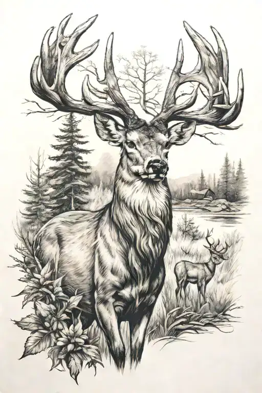 Deer And Hunting Scene