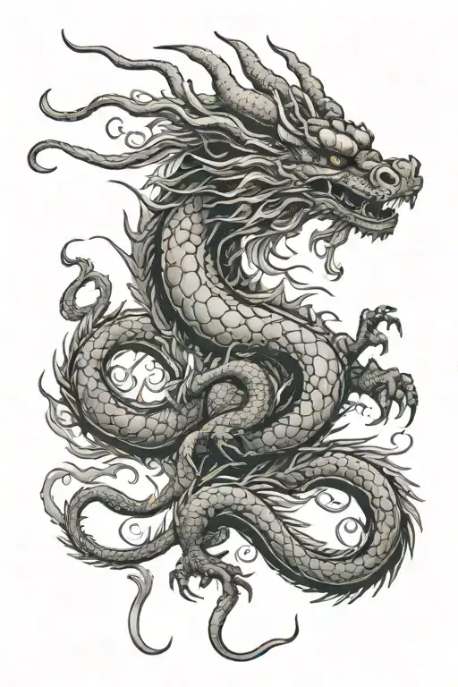 Red Chinese Dragon With Black Biting Its Tail