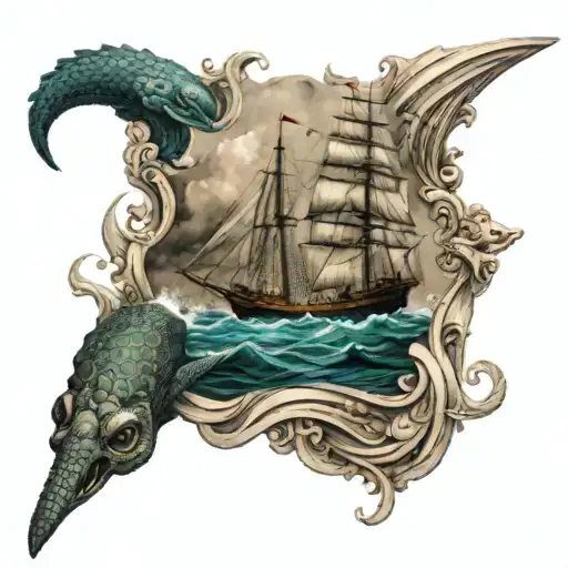 Ship And A Kraken And Mermaid Sleeve