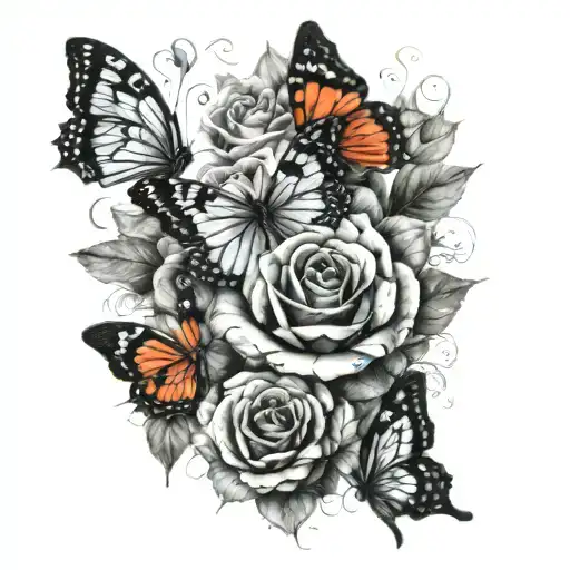Rose And Butterflies Surrounding