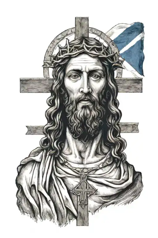 Face Of Christ Flag Of Israel Small In Black And White Detail