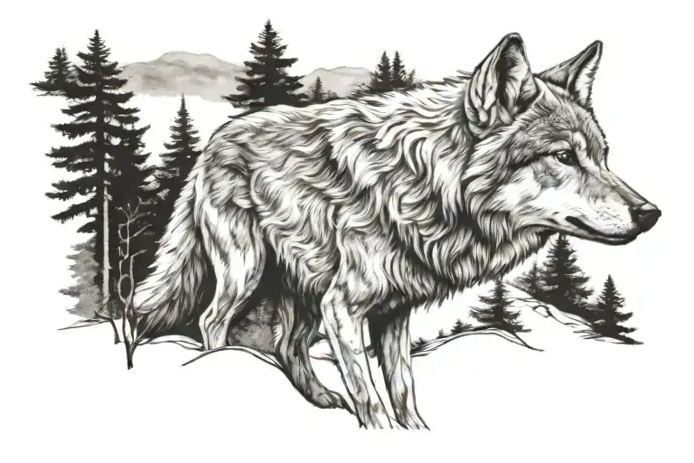 Forest And A Small Holwing Wolf
