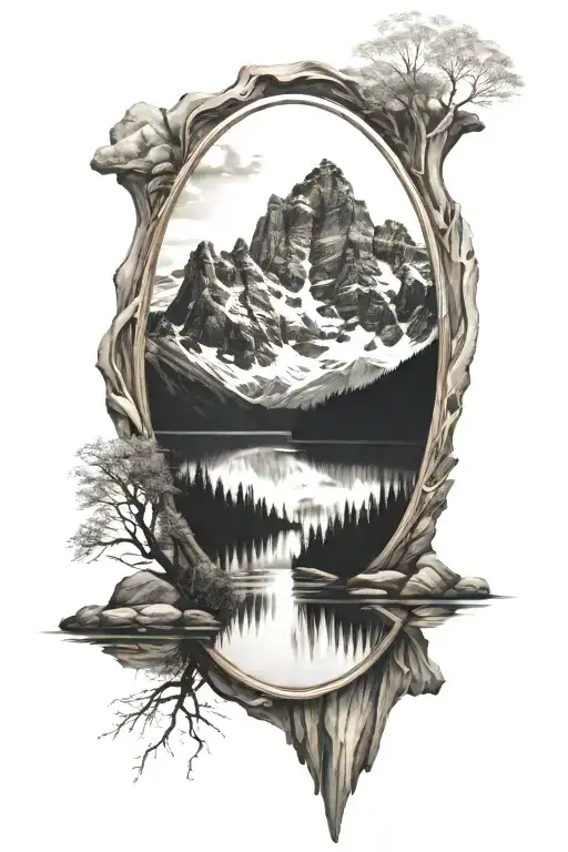 Mountain Range With A Mirror Image On A Lake Reflecting