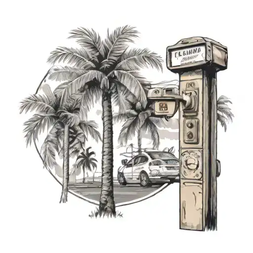 Palm Tree Next To A Parking Meter
