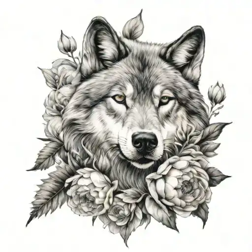 Wolf Head And Peony Flower Growing