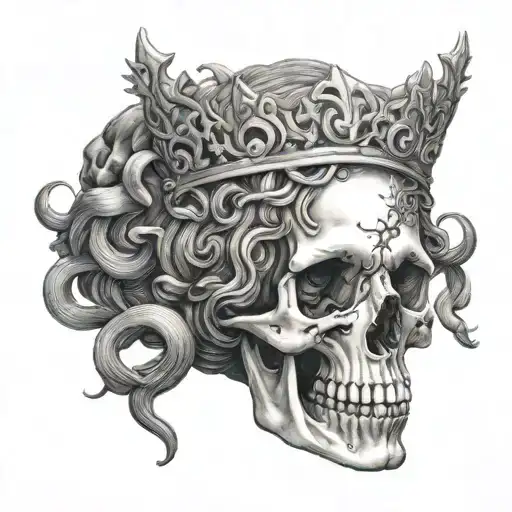 Medusa Holding A Skull Wearing A Crown