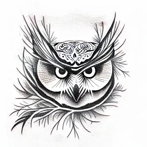 Spruce Trees And Owl