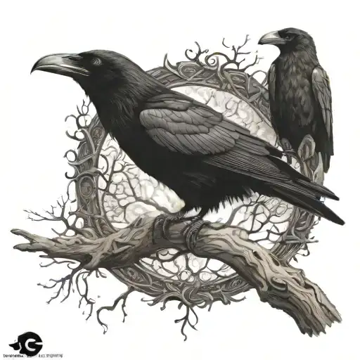 A Magnificent Raven On The Tree Of Life Intertwined