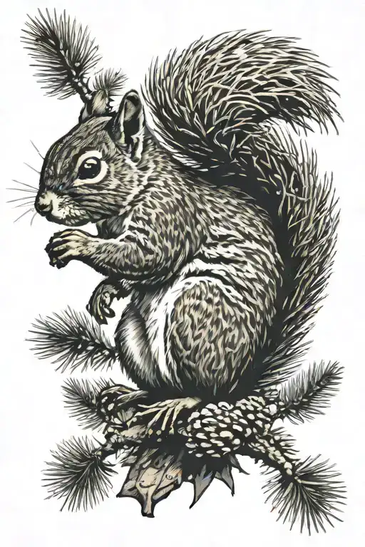 Squirrel In A Pine Tree