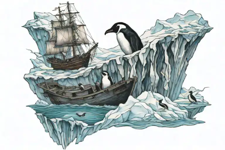 Shipwreck On An Iceberg With Penguin