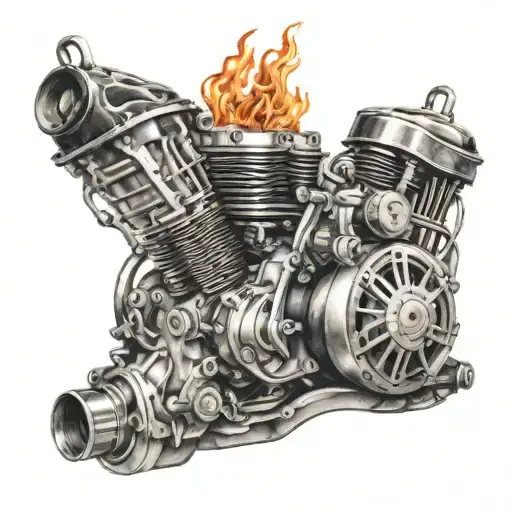A Motorcycle Engine With Fire Details