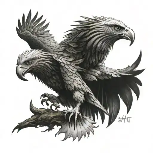 Philippine Eagle And Vietnamese Dragon Breathing Fire