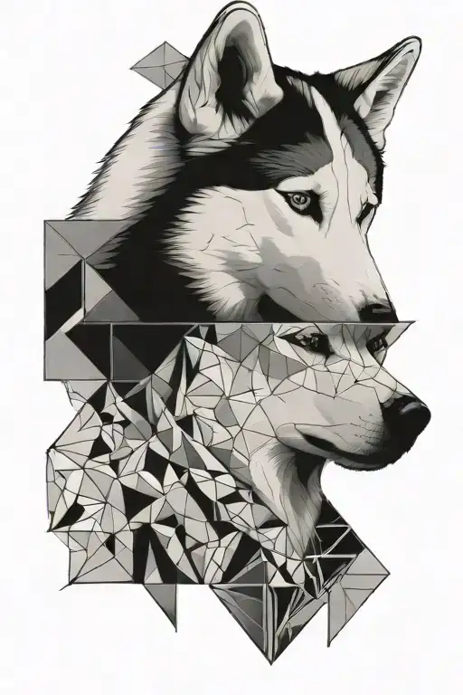 White Husky Face With Geometric