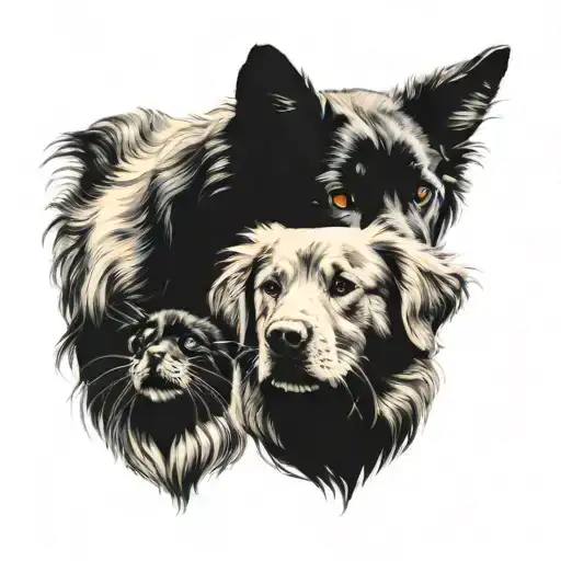 Black Cat And A Golden Retriever