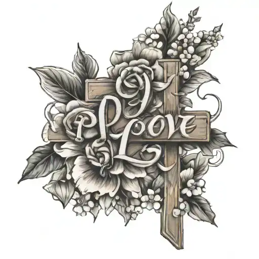 The Word Pray 4 Love Inside Cross And Flowers Intertwined