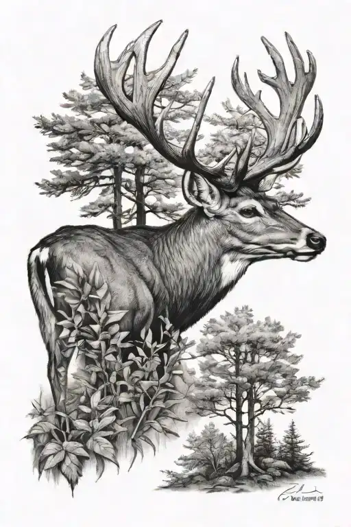 Buck In The Forest Elegant Realistic Black And Grey