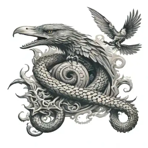 Snake And Dragon And Crow