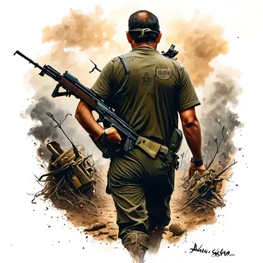 Guy Walking Away From A Horrible Massacre Holding A Rifle