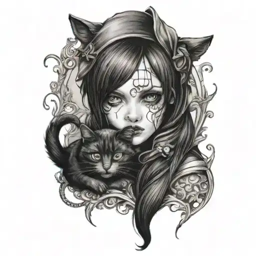 A Gothic Girl With A Cat In Arms