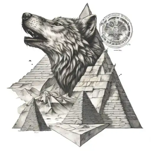 A Futuristic Wolf Howling At A Pyramid