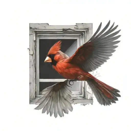 Looking Out Of A Window That A Cardinal Is Flying Towards