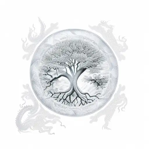 Tree Of Life With A Dragon Around Tree