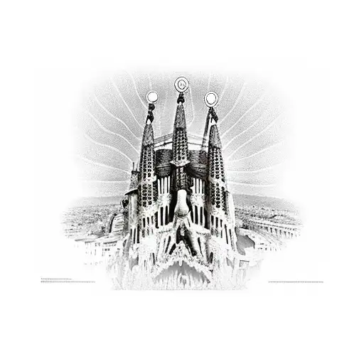 La Sagrada Familia With Sun Behind It